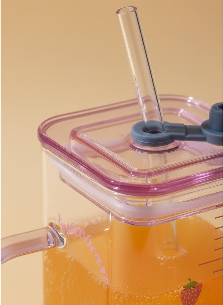 CASA HOME Strawberry Printed Measuring Water Bottle with Lid & Straw – Transparent Reusable Drink Bottle - Image 4